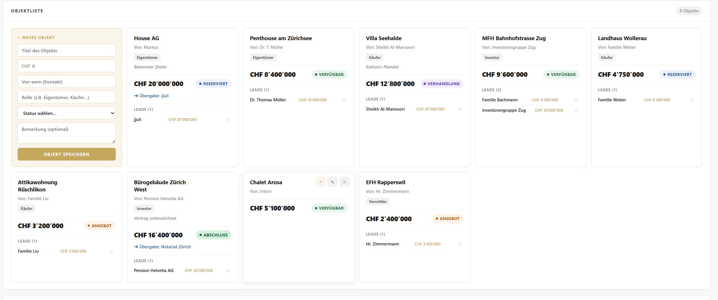 Objektverwaltung im Amvio Dashboard